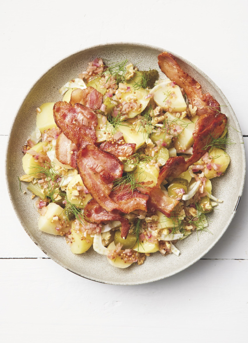 Potato, Crispy Bacon and Chunky Pickles Salad