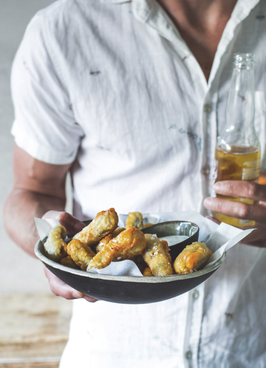 Beer-battered Gherkins with Dill Sour Cream
