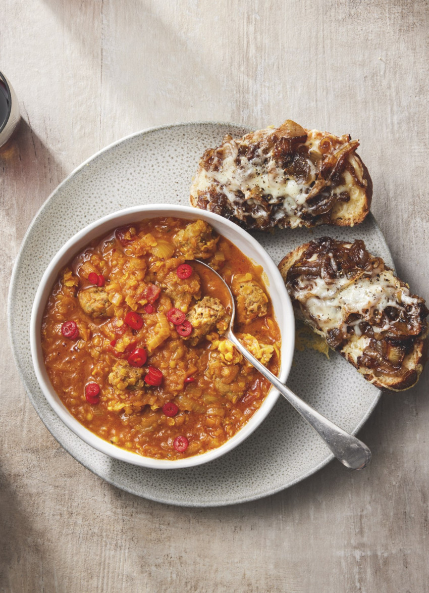 Hearty Spiced Red Lentil and Meatball Soup