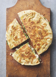 Gozleme with Lotsa Greens, Cheese and Toasty Walnuts