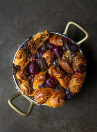 Double Chocolate and Black Doris Plum Croissant Pudding
