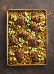 Jerk Chicken on Corn and Black Bean Rice 