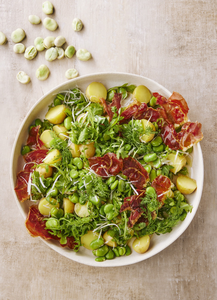 Broad Bean and Potato Salad with Crispy Proscuitto