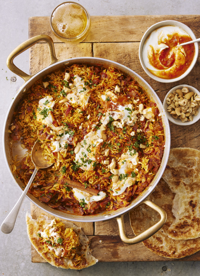 Baked, Spiced Basmati Rice and Lentil Pilaf with Kasundi
