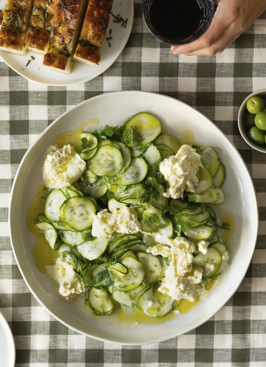 Raw Zucchini, Herb and Burrata Salad