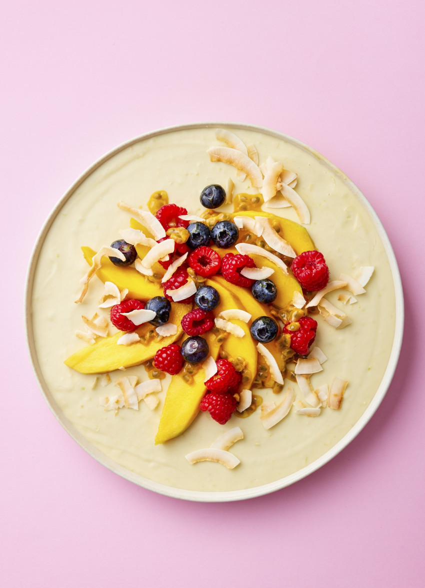 Lime and Coconut White Chocolate Mousse with Fresh Mango