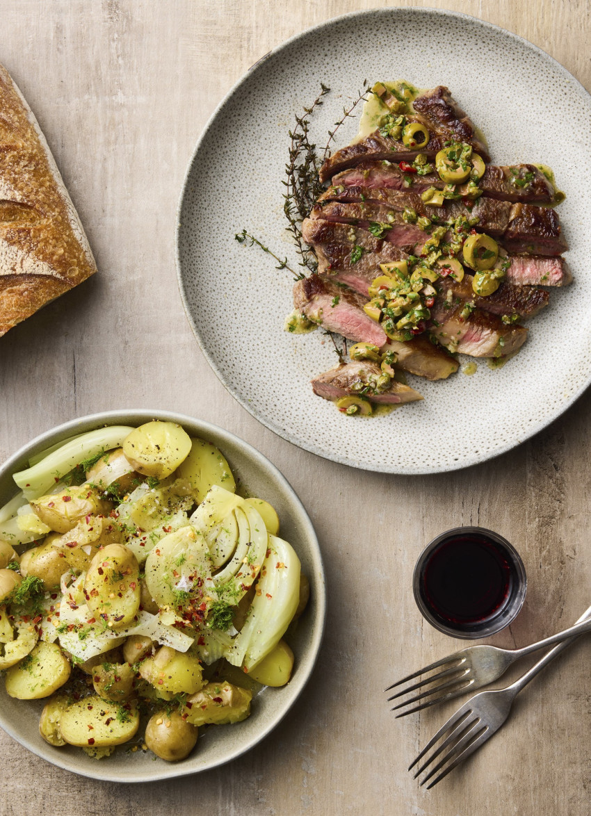 Steaks with Dirty Martini Salsa