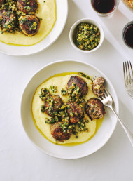 Baked Mediterranean Lamb Meatballs with Green Olive Salsa