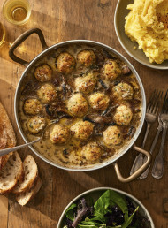 Chicken and Bacon Meatballs in Creamy Mushroom Sauce