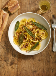 Pumpkin Ravioli with Crisp Sage, Browned Butter and Walnuts