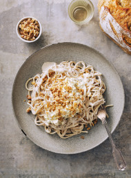 Ligurian Walnut Pesto with Spaghetti and Burrata