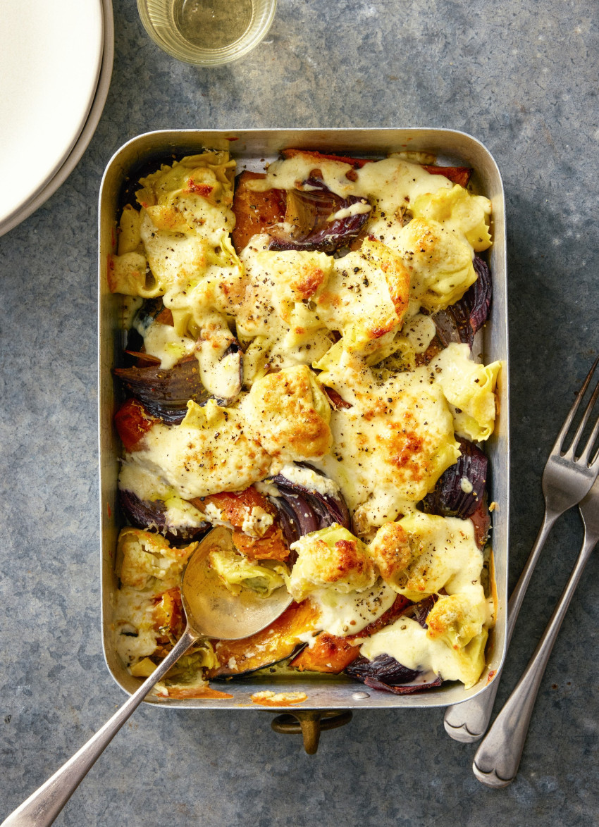 Pasta with Roasted Veges and Creamy Goat’s Cheese Sauce