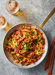 Sticky Hoisin and Ginger Glazed Chicken on Noodles
