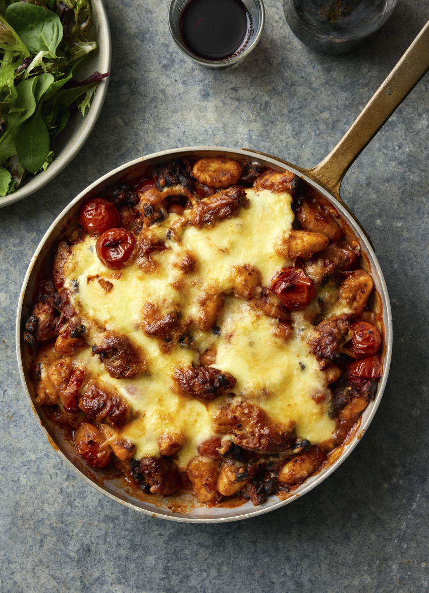 Baked Gnocchi, Sausages and Black Beans