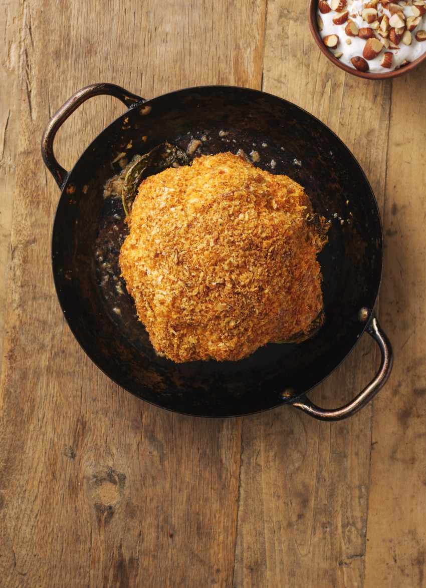 Roasted Cauliflower with a Parmesan and Mustard Crumb Crust