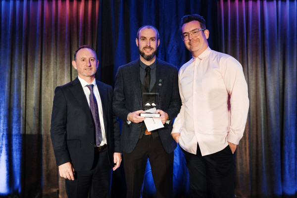 Simon Kelly and Ben Leggett of Elemental Distilleries receiving their award at the New Zealand Spirits Awards 2021