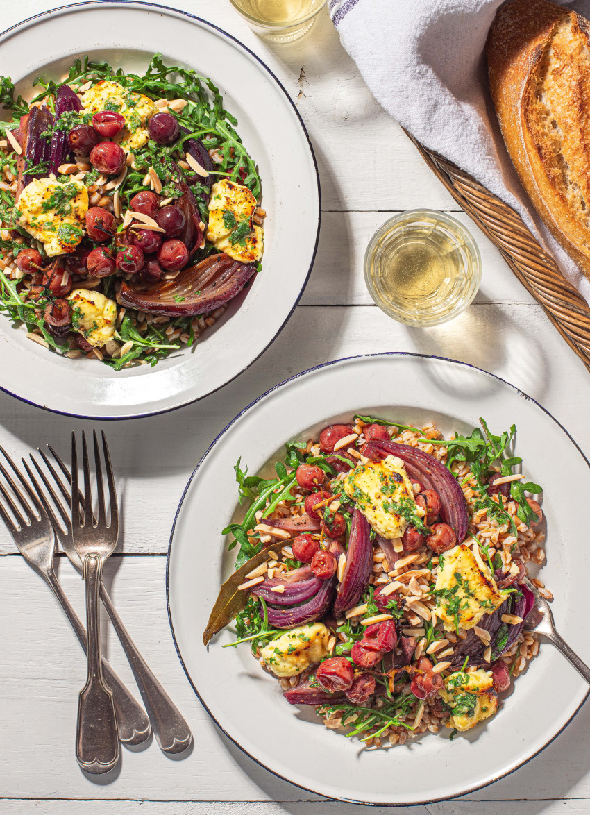 Roasted Feta, Grape and Red Onion Salad with Barley