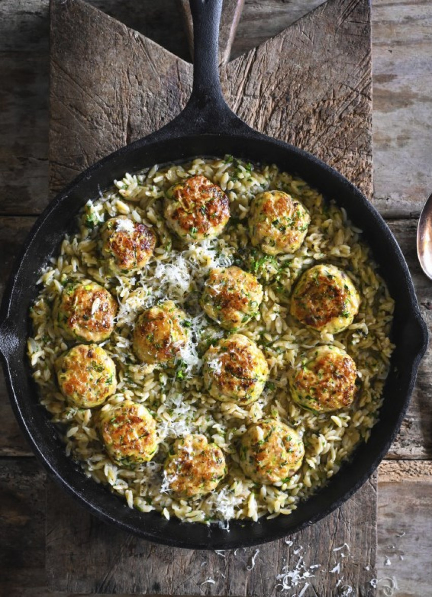 Chicken, Zucchini and Lemon Meatballs with Herb Orzo