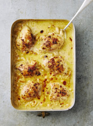 Baked Chicken with Mustard and White Beans