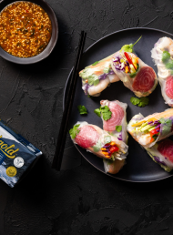 Prawn Rice Paper Rolls with Sesame Soy Butter Dipping Sauce