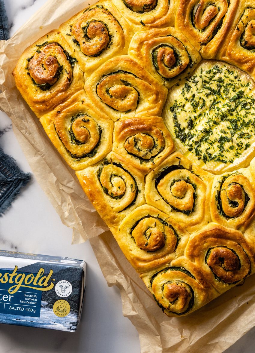 Garlic Brioche Scrolls with Baked Camembert