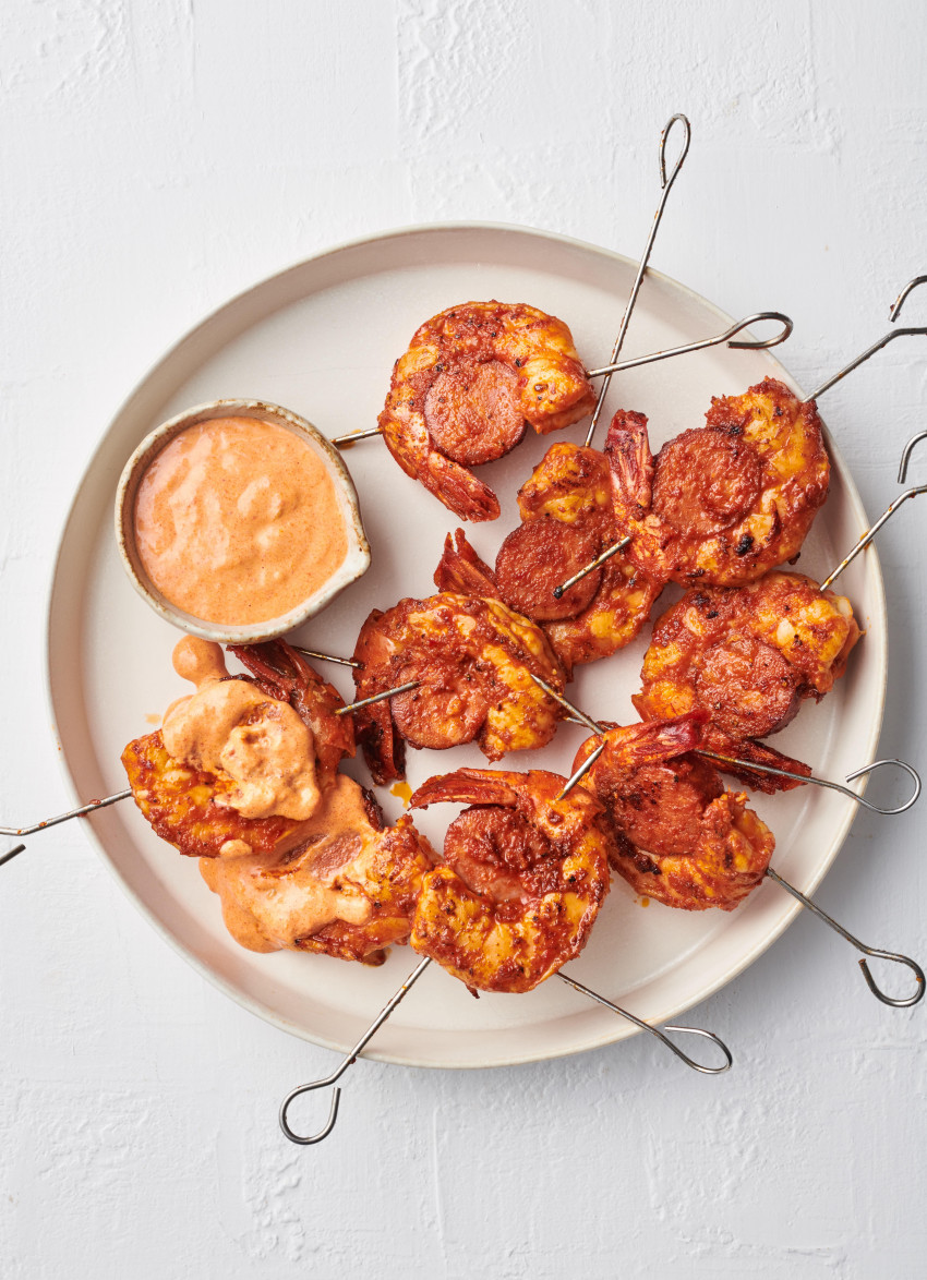 Prawn and Chorizo Kebabs with Smoked Paprika Mayo