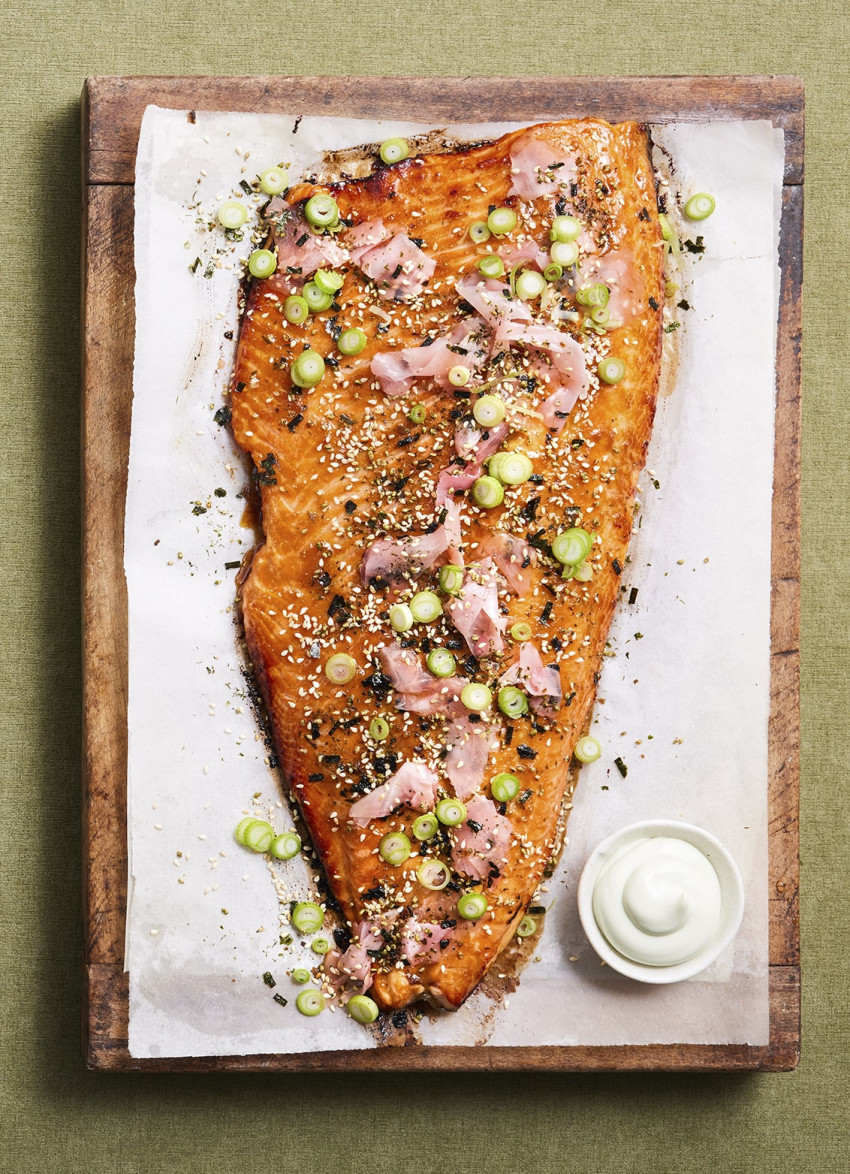 Miso-glazed Salmon with Okonomiyaki Toppings