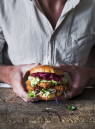 Crispy Pork Burgers with Guacamole and Pickled Red Onions