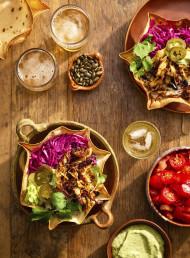 Tortilla Bowls with Sticky Chicken and Rice 