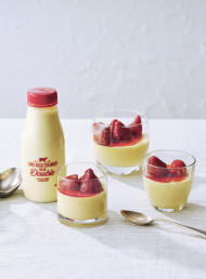 White Chocolate and Miso Panna Cotta with Roasted Strawberries