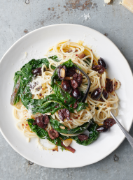 Spaghetti with Wilted Greens, Lemon and Parmesan