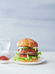 Angel Bay Angus Beef Burgers with Spicy Tomato Jam and Avocado