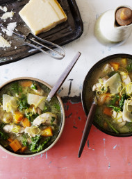 Chicken, Spinach and Leek Soup with Shaved Parmesan