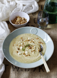 White Root Vegetable Soup with Walnuts and Goats Cheese