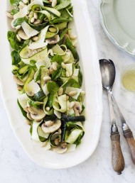 Raw Zucchini, Mushroom and Spinach Salad with Roasted Almonds and Parmesan Dressing 