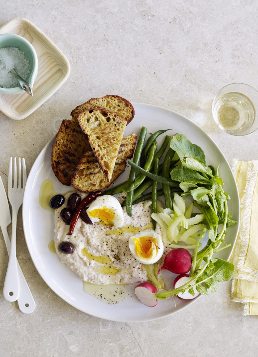White Bean and Tuna Hummus with Soft Eggs