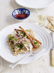 Pork Belly on Mountain Bread with Shaved Fennel, Radish and Sumac Salad