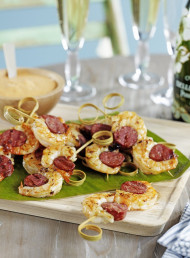 Prawn and Chorizo Kebabs with Smoked Paprika and Hazelnut Aioli