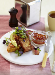 Cheesy Cornbread French Toast with Bacon and Avocado