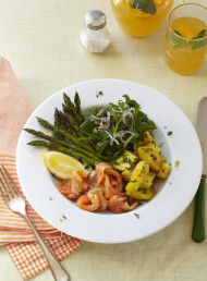Smoked Salmon, Warm Roasted Gremolata Potatoes and Asparagus