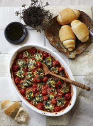Spinach and Ricotta Gnocchi Baked with Cherry Tomatoes 