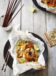 Hoisin-Glazed Fish with Shiitake Mushrooms and Egg Noodles 