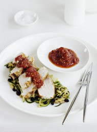 Chicken with Zucchini, Basil, Pine Nuts and Tomato Jam