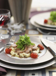 Pork Fillet, Parsnip Mash and Black Olive Dressing