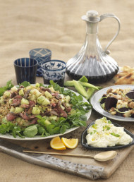 Spiced Beef with Melon, Barley and Mint Salad