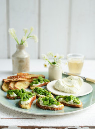 Turkish Bread Crostini with Whipped Feta and Broad Beans 