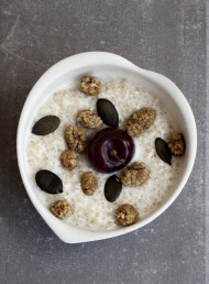 Coconut Quinoa Porridge with Cherries and Seeds