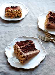 Chocolate Hazelnut Layer Cake with Cherry Filling and Chocolate Ganache 