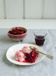 Rhubarb Ice Cream with Roast Rhubarb