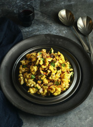 Raw Indian Spiced Cauliflower Salad with Coriander and Almonds